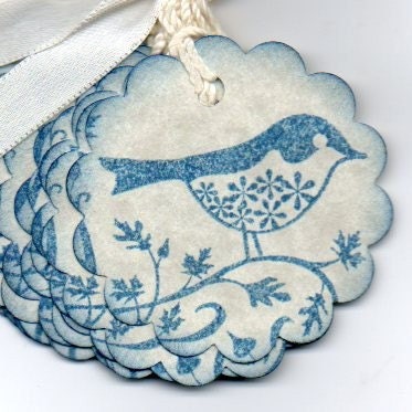 Little Blue Bird On A Branch Gift Tags Hang Tags Labels Vintage Shabby Chic