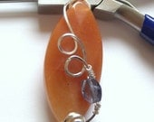 Marquise Pendant Carnelian Iolite Sterling Silver