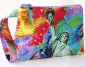 Cosmetics Bag Knitting Notions Zipper Pouch Statue of Liberty Americana Multicolor Larger Size