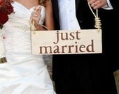 Handpainted Wooden Just Married Sign for Flowergirl, Ring Bearer, Great Photo Prop, Photographer, Choice of one or two handles,