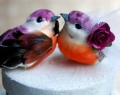 Stripey Love Birds Wedding Cake Topper in Lavender