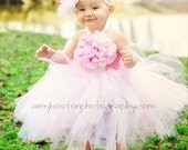 Custom Boutique Baby Bling Pink and White Peony Marabou Feather Posh Tutudress Gorgeous for Easter Weddings Portraits