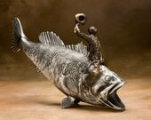 Bass Cowboy in Sand cast Aluminum and Bronze, Coin Bank