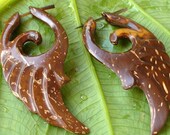 MYSTIC  SHAMEENA WING earrings organic wooden tribal earrings fake gauges