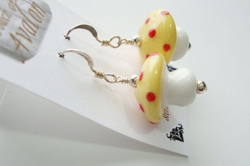 Yellow Ceramic Mushroom Earrings FREE Shipping