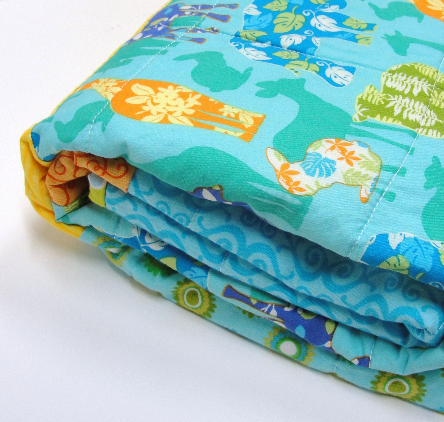 animal baby quilt- Clearance Sale- "Animal Jumble" in turquoise, orange, yellow and green