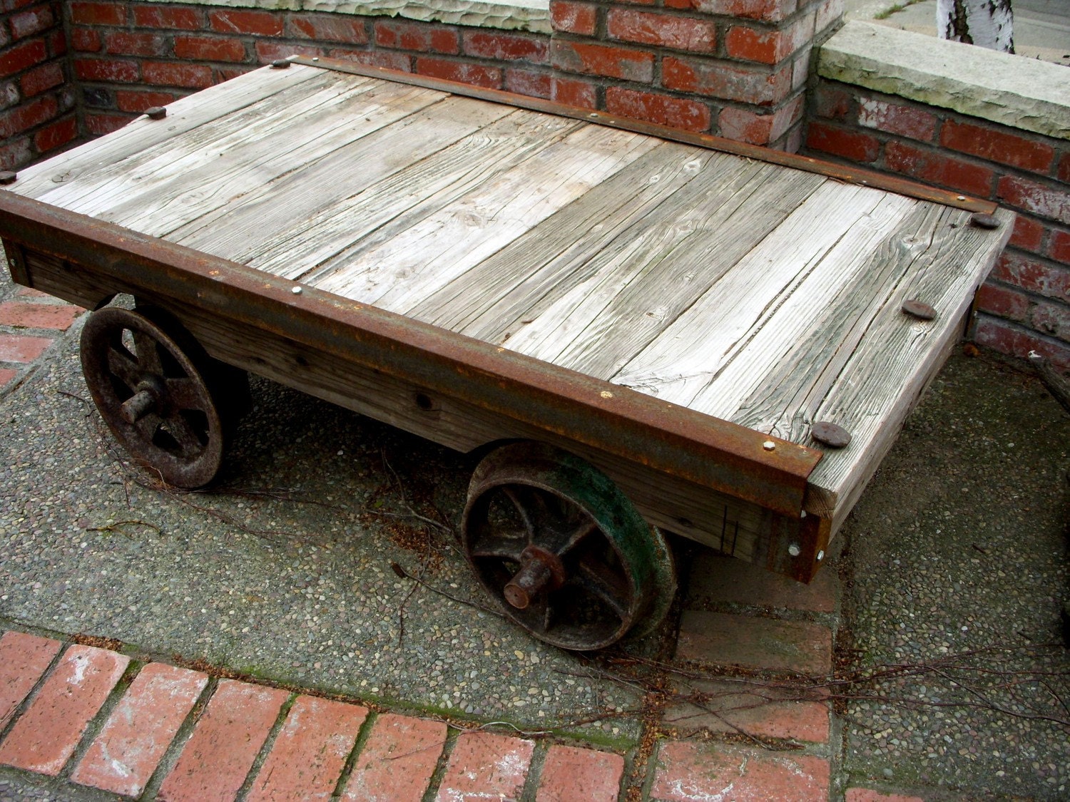 Handmade Coffee Table - Industrial, Shabby Chic, Paris Apartment, French Country, Old Gold Mining Cart