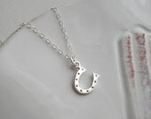 Lucky Horseshoe Charm Necklace In Sterling Silver. Lucky Charm, Modern. White, Gift For Her Under 25