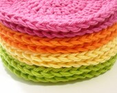 Face Scrubbies Makeup Remover Pads Crochet Cotton Washcloth Bright Orange, Pink, Lime, Yellow Set of 8