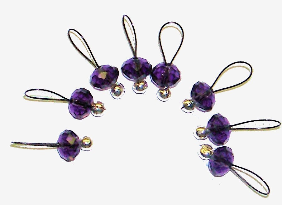 SUPER SALE Purple Crystal Small Loop Stitch Markers Set of 8