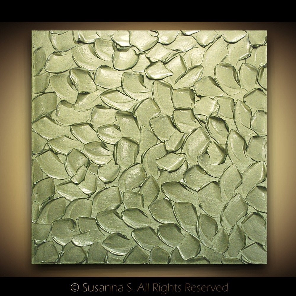 ORIGINAL Abstract  Art- Textured Sage Green Modern Metallic acrylic impasto palette knife painting MIX & MATCH by Susanna