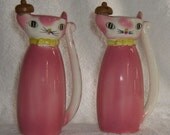 Vintage Pink Pixieware Cat Kitten Kitty Oil Vinegar Cruet RETRO Mod 1950s