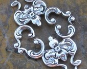 6 Antique Silver Brass Connector Floral Metal Stamping 1245