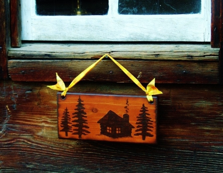 Forest Cabin Wood Burned Wall Hanging Sign Decor