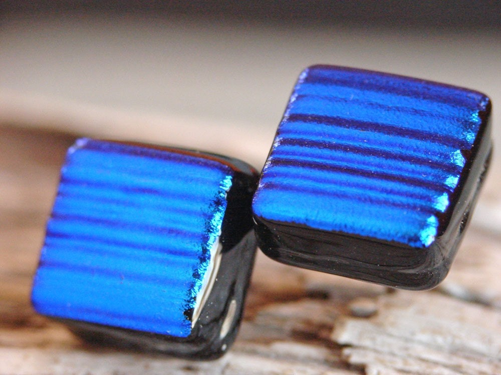 Dichroic glass post earrings in electric blue