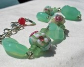 Rose Lampwork Bead Bracelet - Organic Mint Green Beads