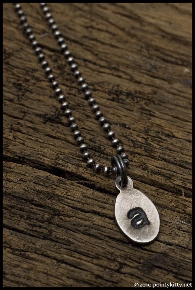 Sterling Initial Tag Pendant Necklace  - Recycled sterling silver oxidized tag pendants