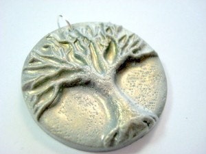 Silver Gold Magic Tree of Life Handmade Polymer Clay Pendant