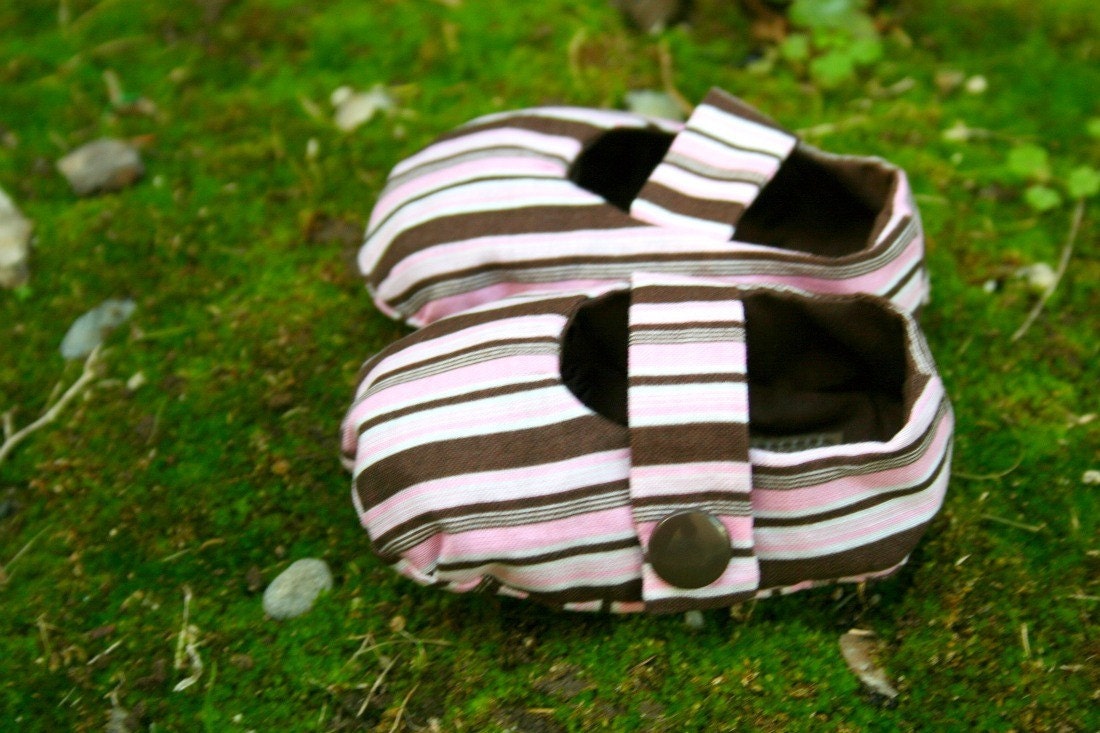 Ice Creamy Dreamy Pink and Brown Striped Baby Mary Janes