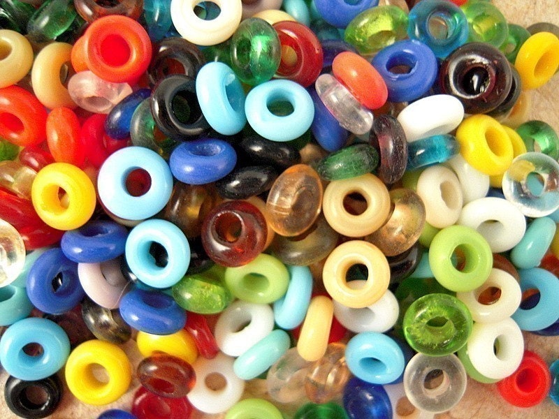 Tiny Glass Donut Spacer Beads Red, Yellow, Blue, Green, Purple Beads