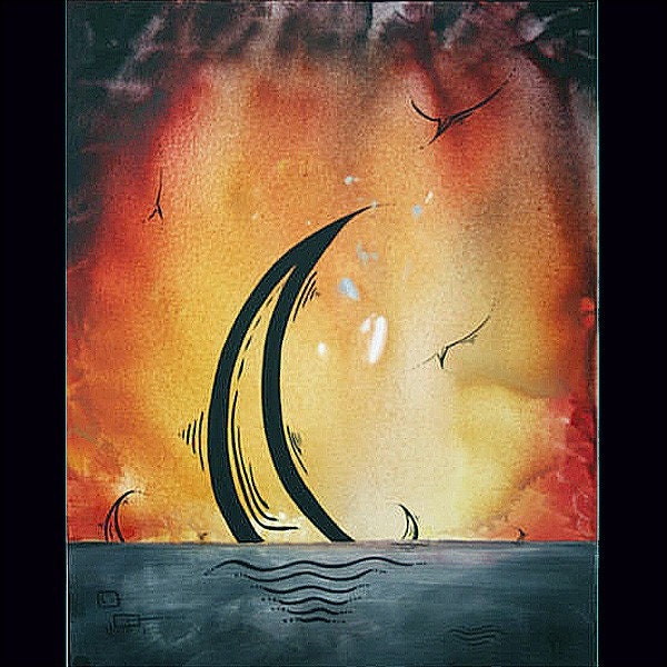 Original Abstract Sail Boat Painting Contemporary Artwork MADART Huge  30x24  - Dead Calm - Sailboat