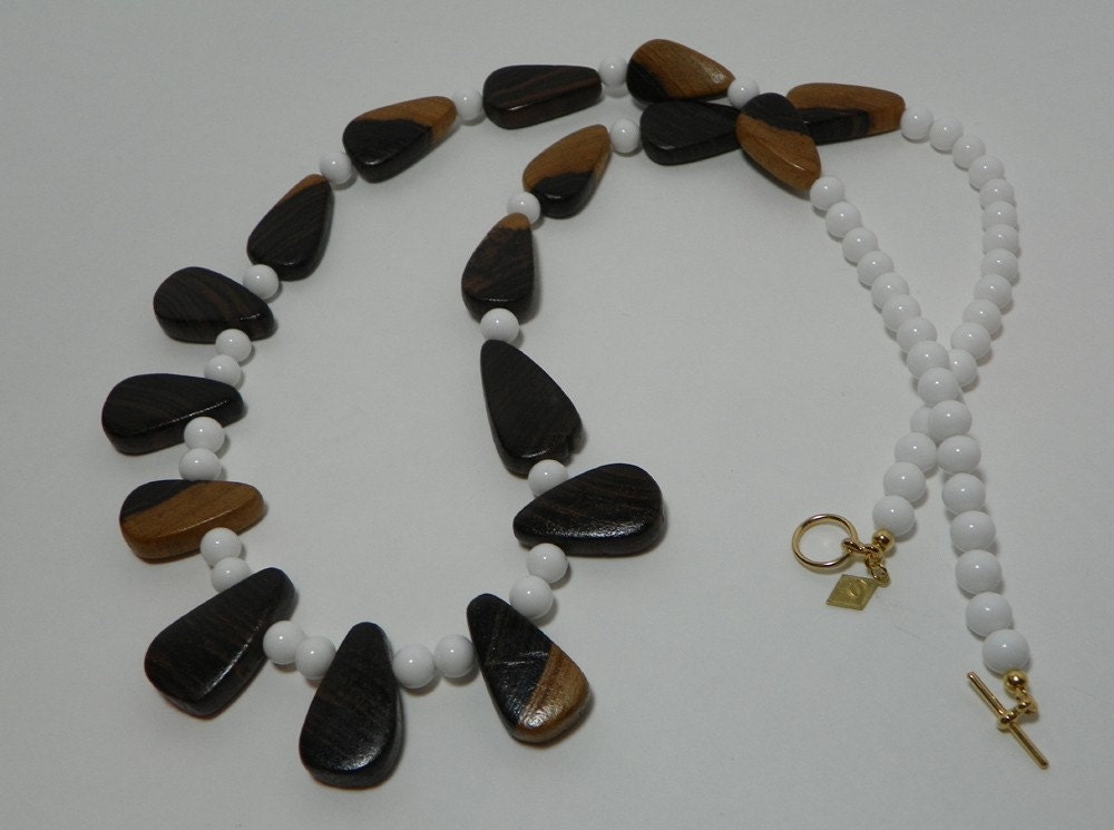 Wood Beaded Long Boho Statement Necklace - Revamped Vintage One of a kind