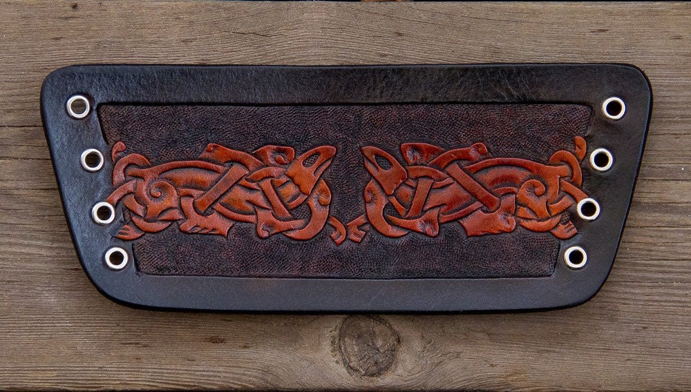 Viking Leather wristband with animal ornament