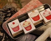Cute Cupcakes Scrabble tile Magnet Set with their own matching Tin