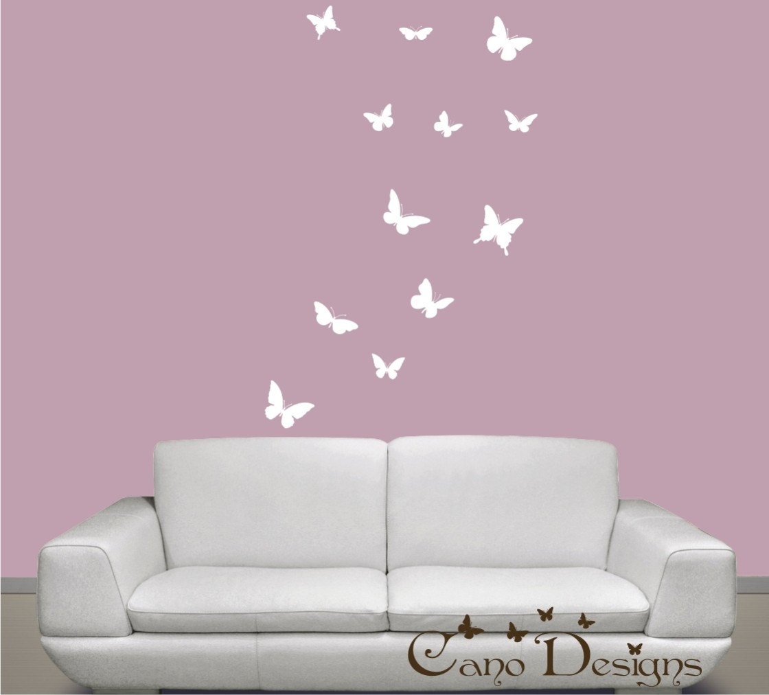 Butterflies Set of 12, 1 color, vinyl wall decals, living room, nursery, kids & teens room, removable decals stickers