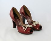 Vintage 1940s Cherry Red Peep Toe Shoes