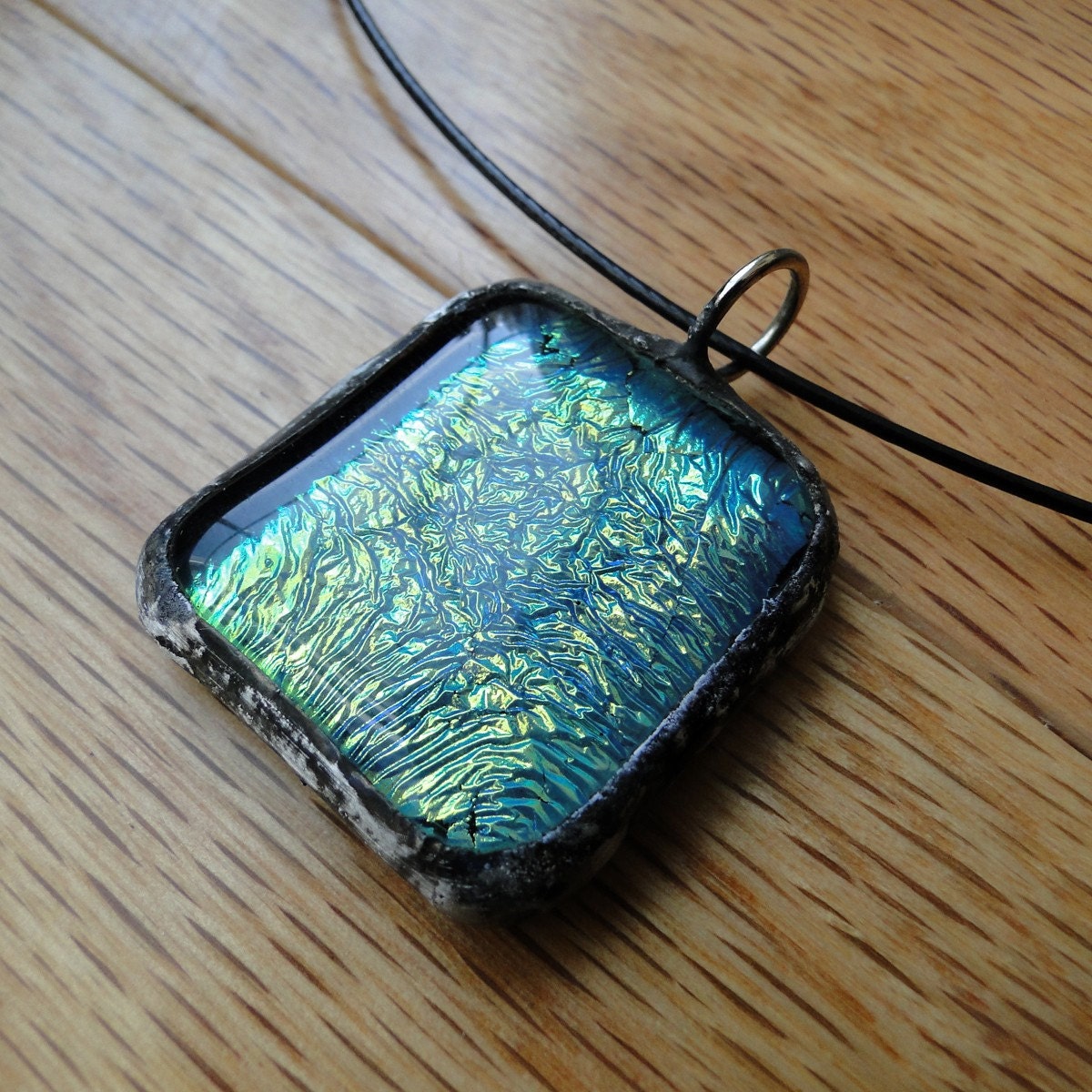Teal Dichroic Glass Necklace