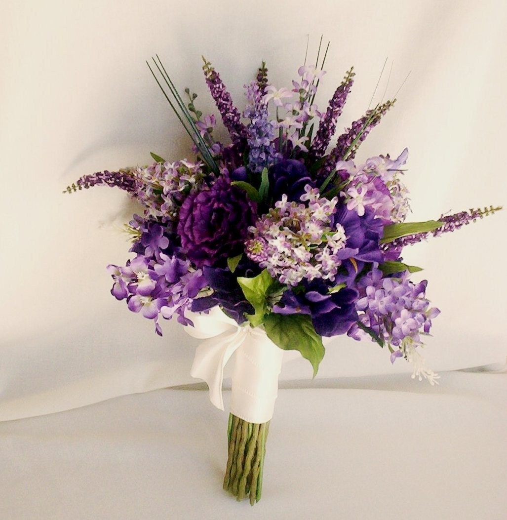 Spring Wedding Bouquet Set Purple Lilacs Bridal Bouquet