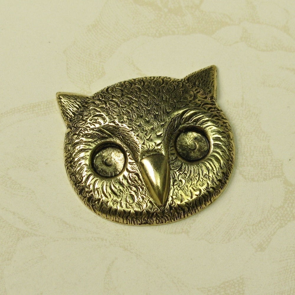 6 Antique Gold Brass owl Metal Stamping Finding 816