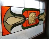 Victorian Style Stained Glass Tulip Transom with Glass Plate
