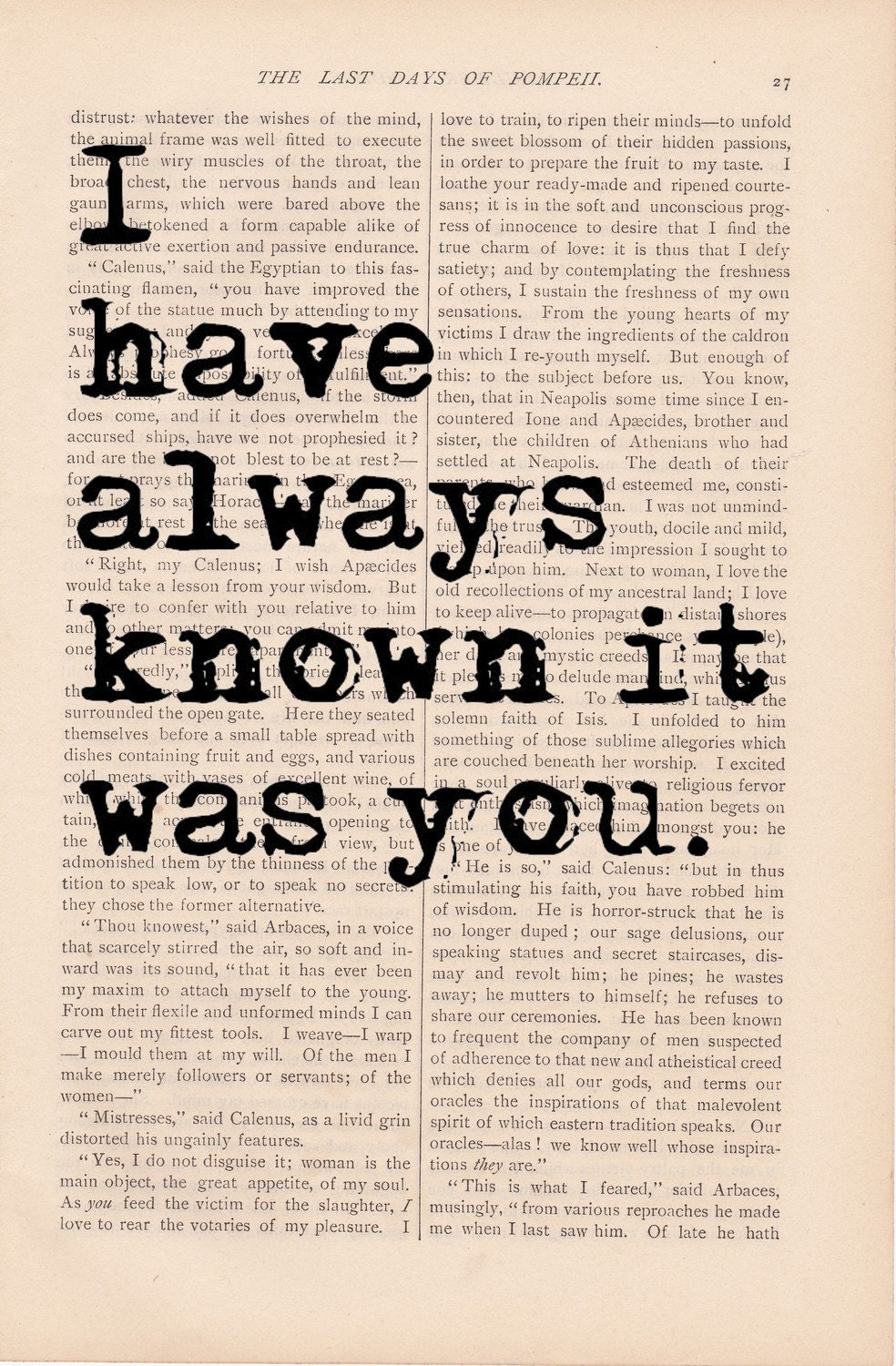 valentine's day decor dictionary art vintage I Have Always Known It Was YOU print - vintage art book page print - valentine's gift