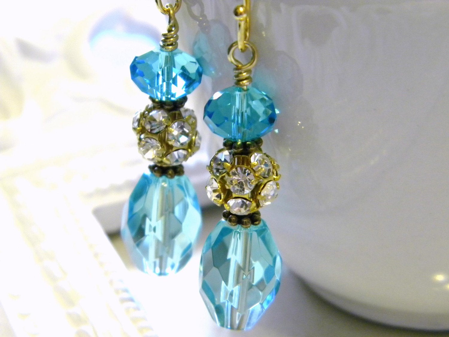 Blue Rhinestone Earrings Wedding Bridal Jewelry Bridesmaids Gift