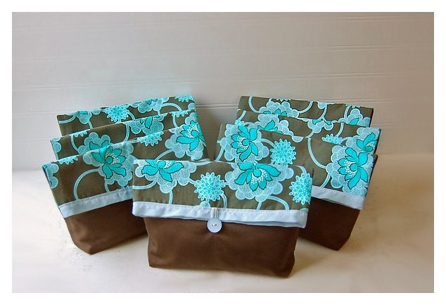 bags and purses blue: Bridesmaid Clutch Set 7 Wedding Party Favor Black Pink Custom Amy Butler Make Up Design Your Own tagt team