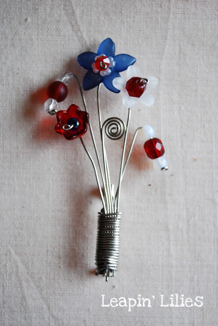 Ruby, navy & white Blossom lapel pin from Leapin' Lilies