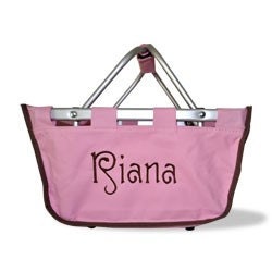 Ships in 1 to 2 DAYS Monogrammed MINI Market Tote - Light Pink with Brown Trim