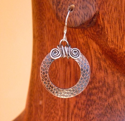 Textured Copper and Sterling Silver Handcrafted Earrings