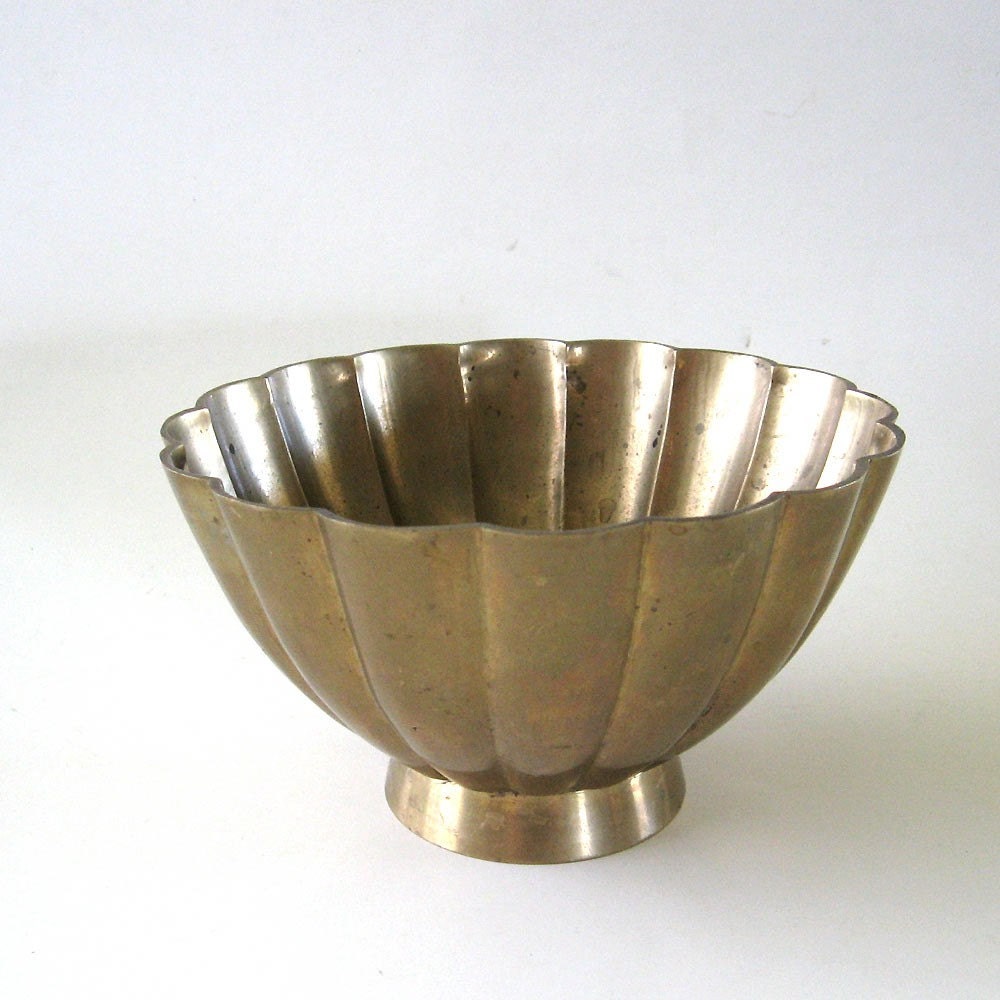 Brass Bowl Footed Base Vintage Scalloped Curves