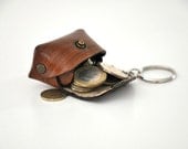 Leather Key Chain Key Ring Handmade Brown Mini Bag Gadget Case Chocolate Brown Cacao Charm Woodland Men Women