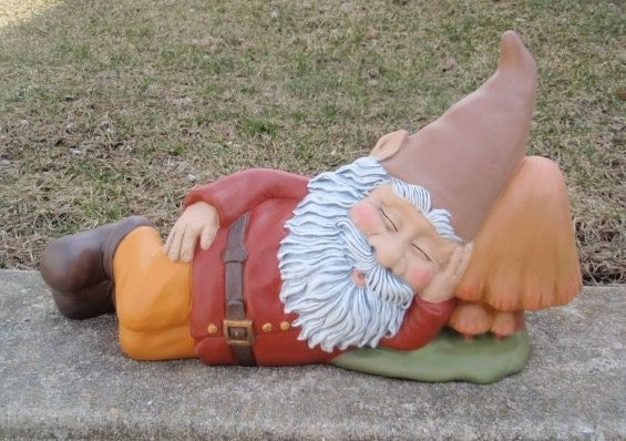 Ceramic Gnome Statue Home or Garden Sleeping Very Cute