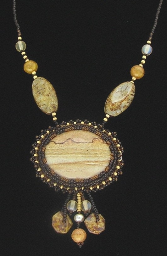 Oval, "Desert Scene" Picture Jasper Pendent Necklace
