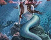 Mermaid Reproduction Cotton Fabric Art Print 4.25X6" Applique
