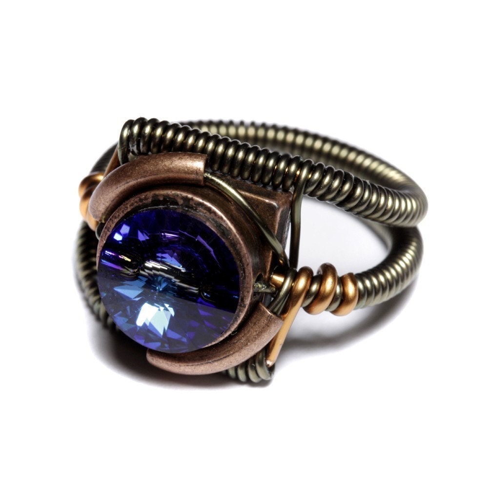Steampunk Jewelry - RING - Bermuda Blue Swarovski Crystal