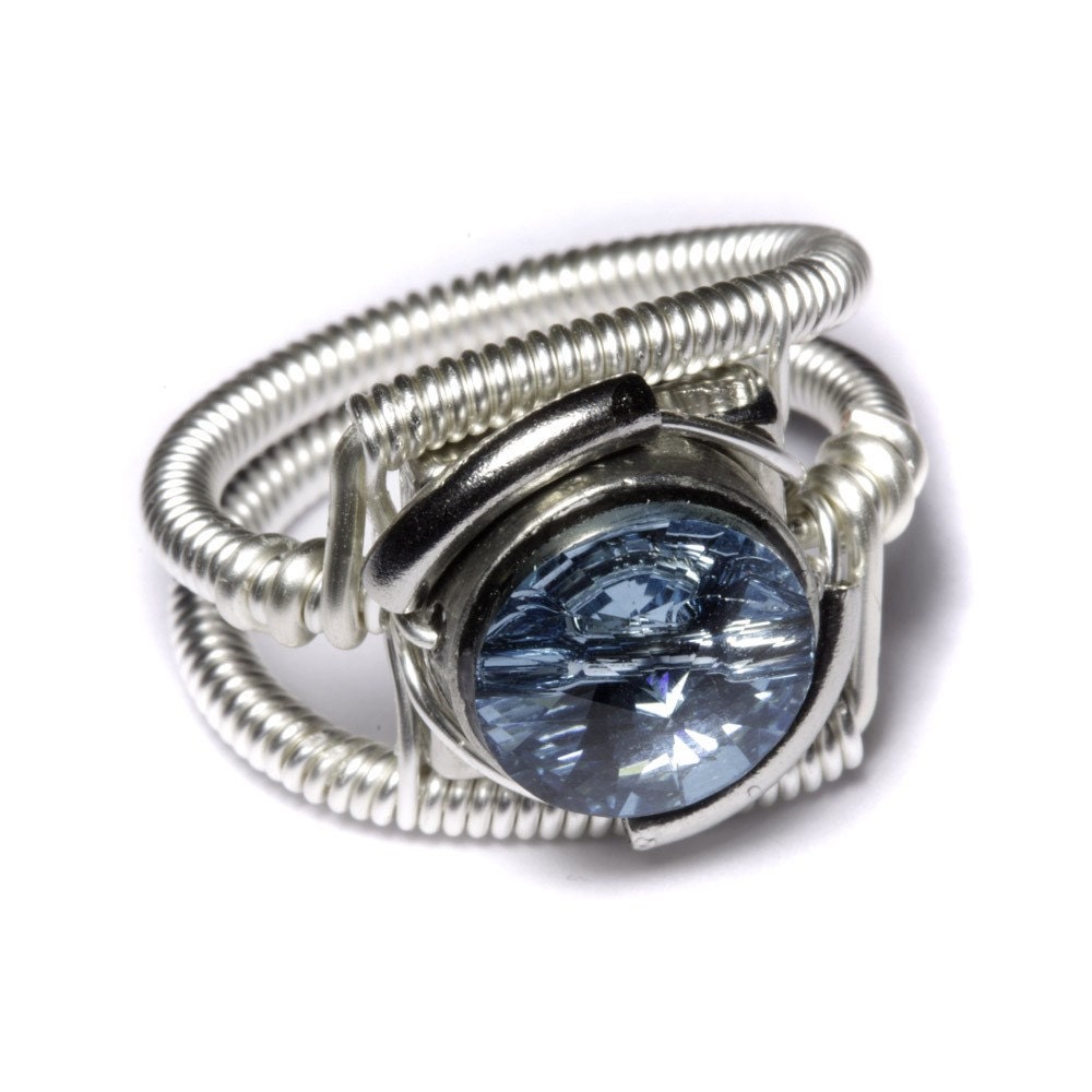 Cyberpunk Jewelry - RING - Aquamarine Swarovski Crystal