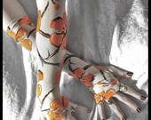 Orange Blossom Arm Warmers - Cream - Sumi Style Floral Branches Soft Modal - Yoga Gothic Belly Dance Fusion Light Goth Cycling Hula Hooping