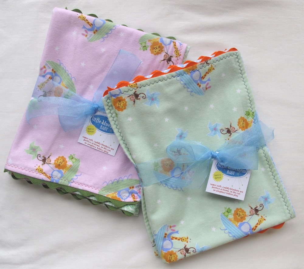 Jungle Animal Friends pink flannel baby blanket