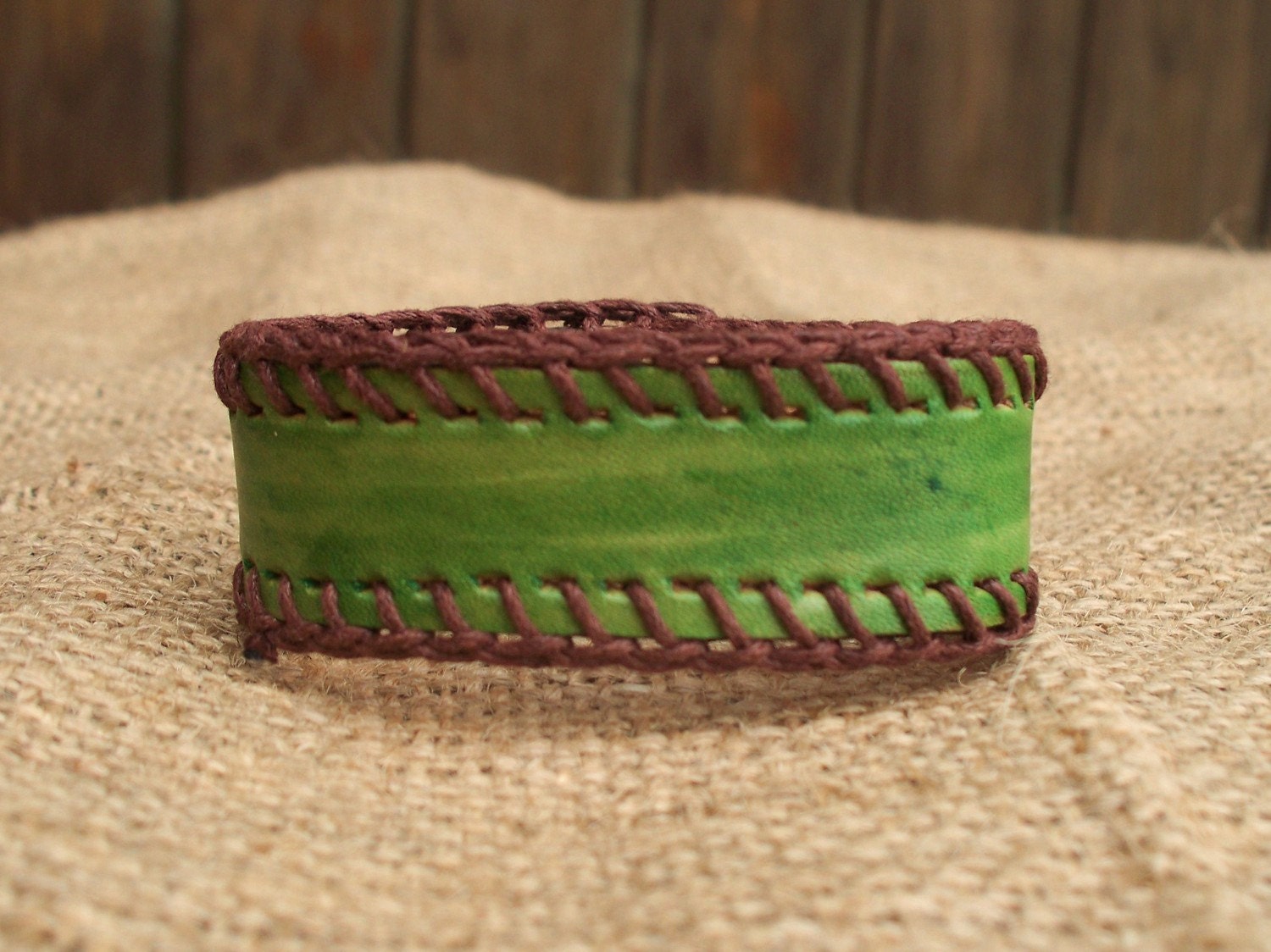 Eco Green Hand Stitched Leather Bracelet 2 cm - NaboriDaca